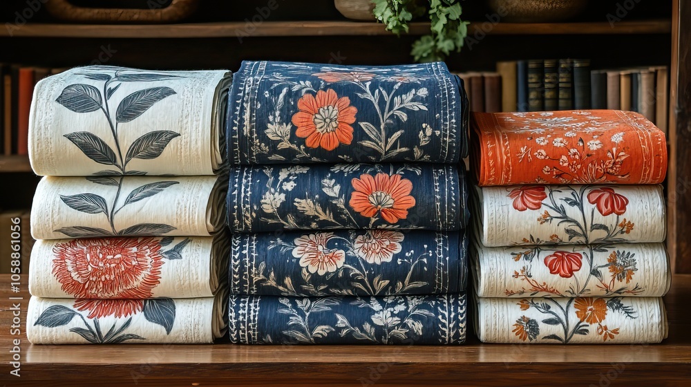 Poster traditional indian block print design in three distinct colorways