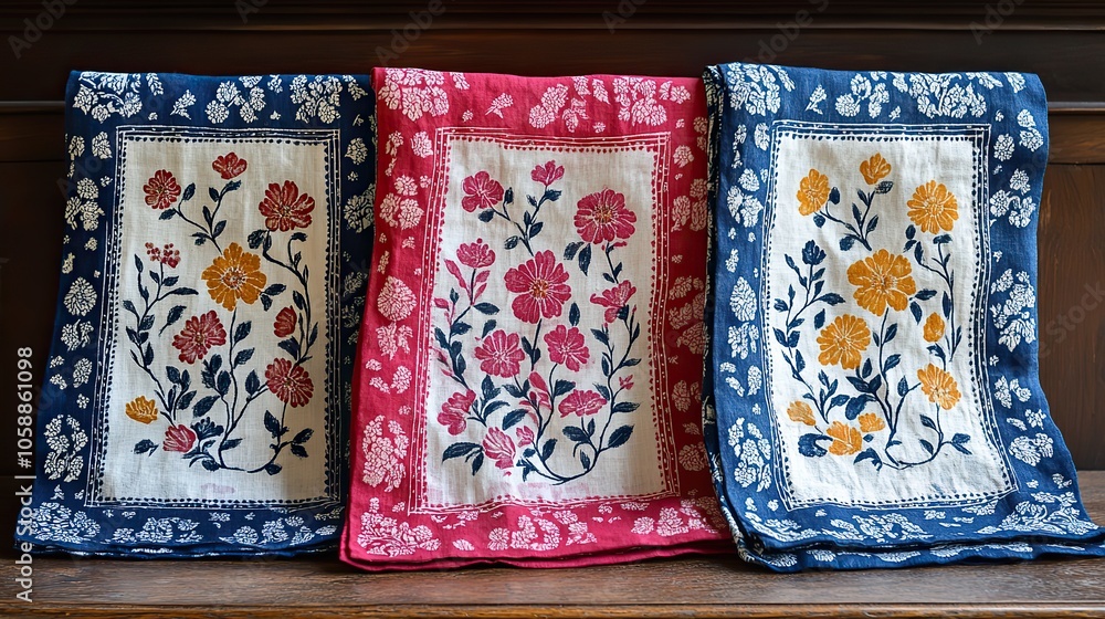 Poster traditional indian block print design in three distinct colorways