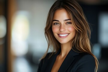 Smiling Young Businesswoman with White Teeth in Office Space