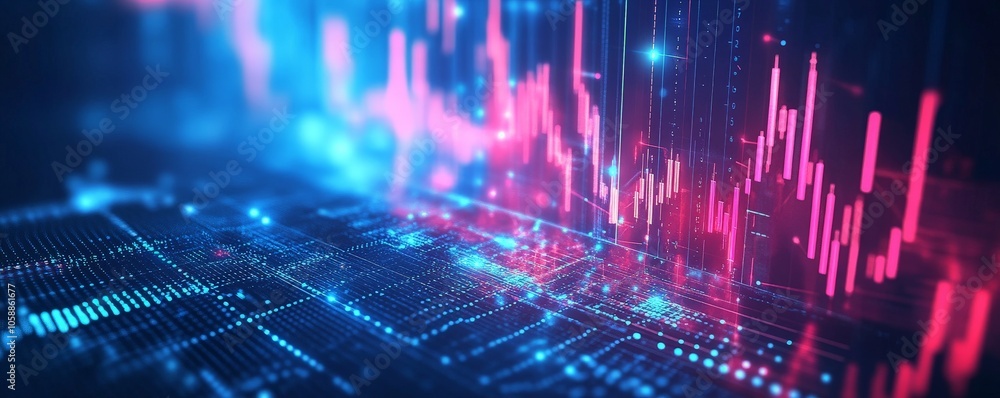 Aufkleber abstract digital data visualization with glowing pink and blue lines and dots