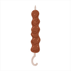 Traditional Turkish national dish, meat lula kebab. Beef or lamb on a skewer, grilled on coals. Vector isolated flat food illustration.
