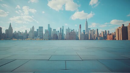 Urban Skyline with Central City View Featuring Pathway and Parking Area for Automotive Advertising