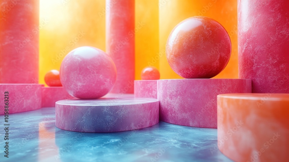 Poster abstract 3d rendering of spheres and cylinders