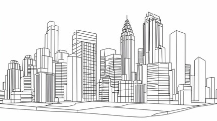 Fototapeta premium Line drawing of a city skyline with tall buildings.
