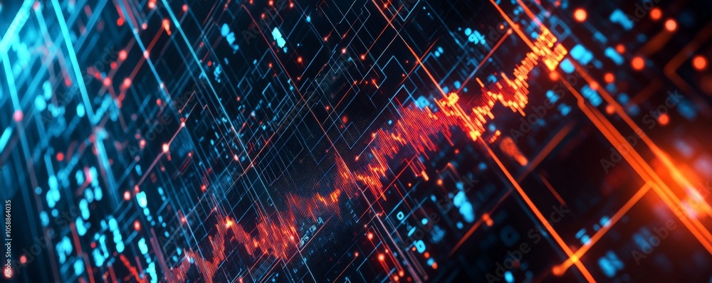 Aufkleber abstract digital network with red and blue lines and data
