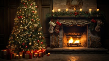 cozy christmas tree fire place