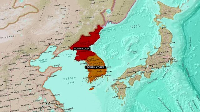 Political map of North Korea and South Korea.Map of North Korea and South Korea with borders