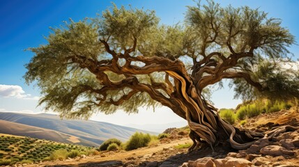 Obraz premium silhouette olive wood tree