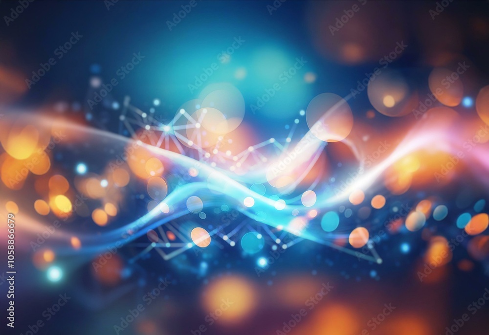Aufkleber abstract blue wave with glowing lights and geometric patterns.