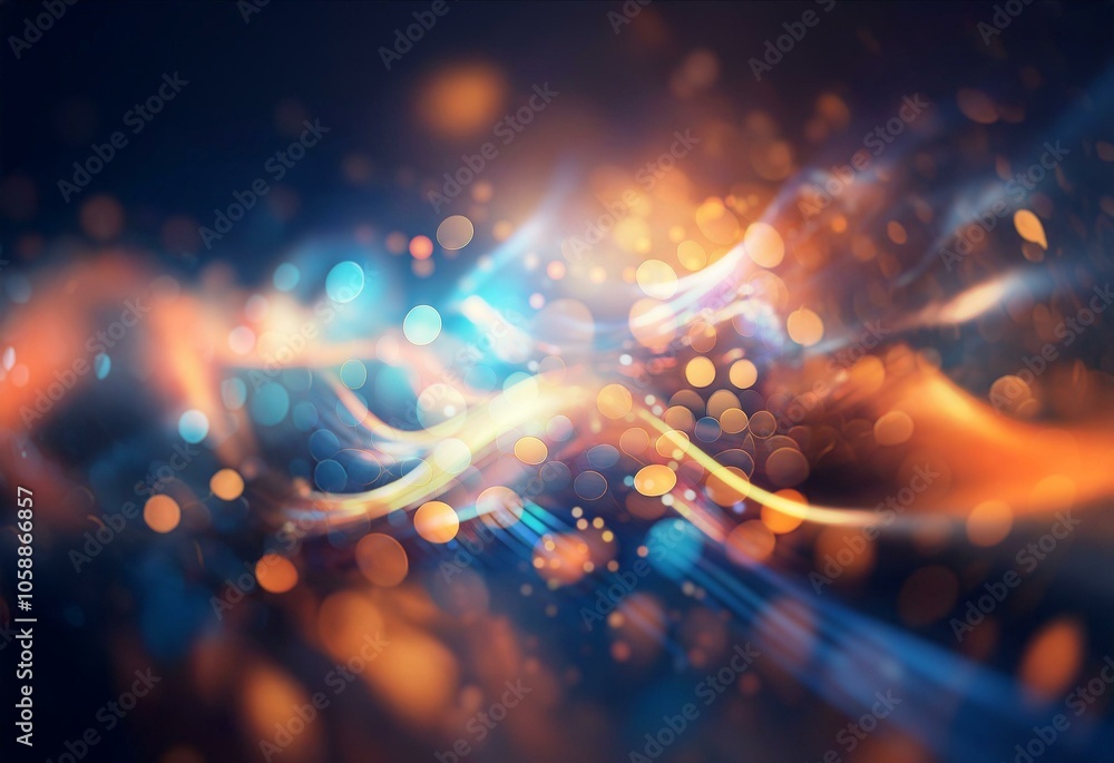 Aufkleber abstract background featuring blue and orange flowing lines and bokeh lights.