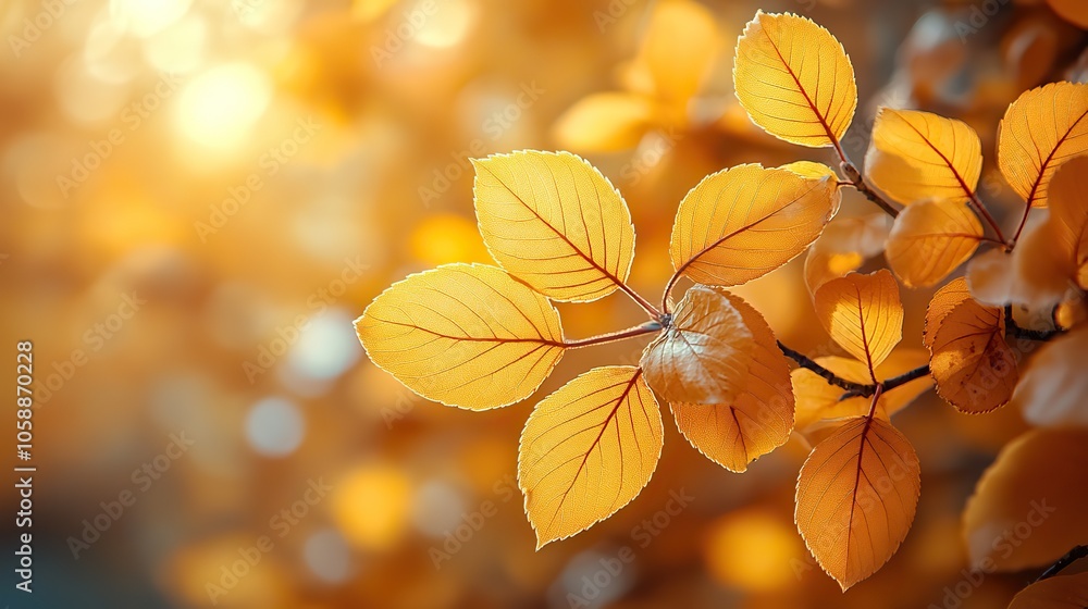 Poster yellow autumn leaves on tree branch set against soft background create vibrant nature scene perfect 