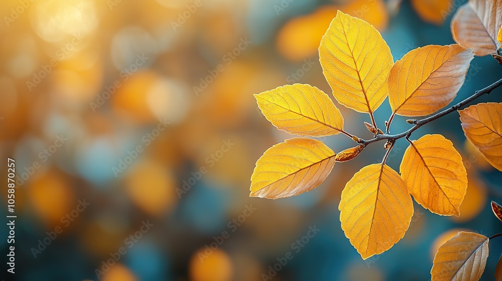 Poster yellow autumn leaves on tree branch set against soft background create vibrant nature scene perfect 