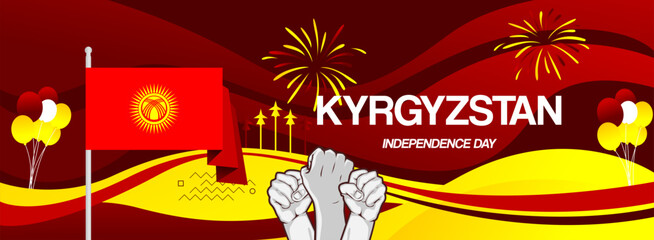 Kyrgyzstan independence day festive banner. Vibrant modern templates for holiday celebration, greeting card, billboard, and sport event backdrops. August 31th. Happy national day of Kyrgyzstan