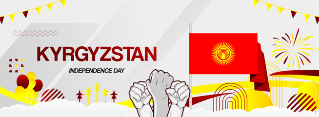 Kyrgyzstan independence day festive banner. Vibrant modern templates for holiday celebration, greeting card, billboard, and sport event backdrops. August 31th. Happy national day of Kyrgyzstan