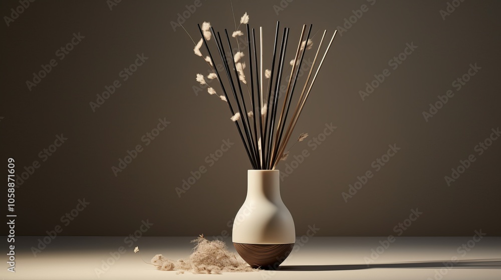 Poster elegant diffuser arrangement with natural reeds in a soft light setting