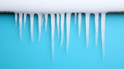 Bunch of icicles hanging from a roof, glistening in the sunlight	