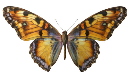 Fototapeta premium Photo of a vibrant isolated butterfly in different collors hues, highly detailed wings on a transparent background