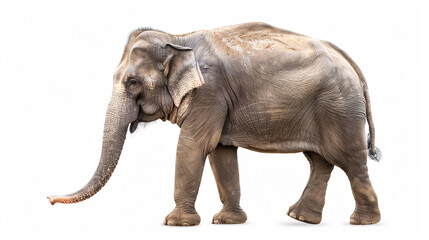 Obraz premium Side view of a walking Asian elephant isolated on a white background.