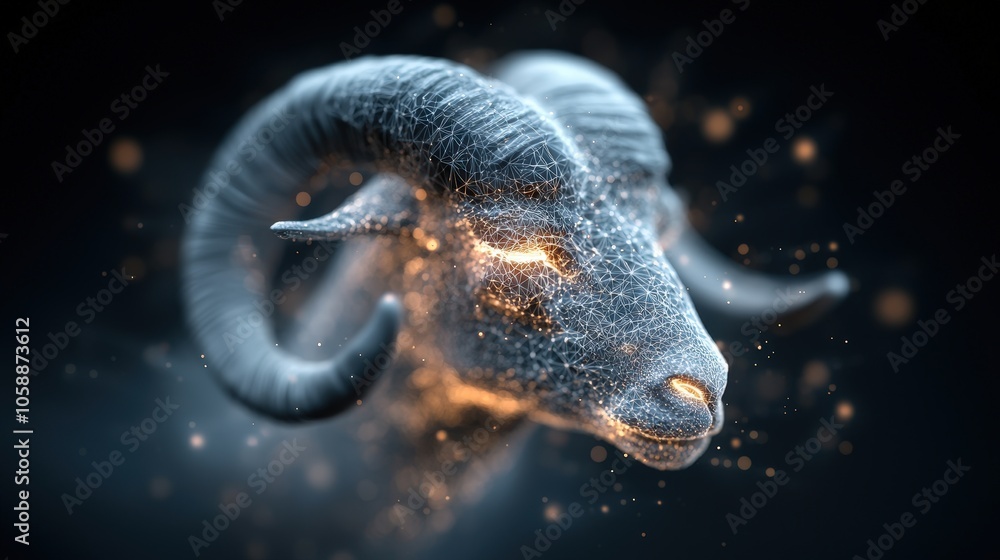 Poster abstract ram head with glowing lines and bokeh lights