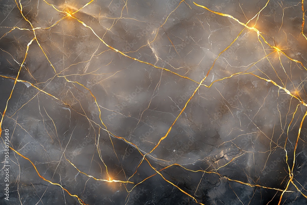 Poster Elegant marble texture with glowing golden lines, creating a luxurious and sophisticated abstract background ideal for design projects.