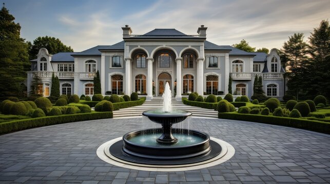 fountain driveway luxury house