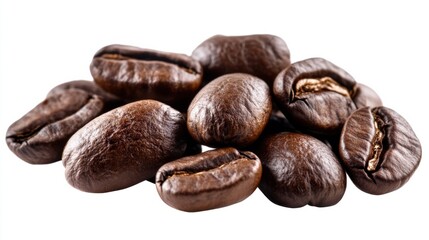 Obraz premium Cluster of coffee beans with a glossy finish and warm, roasted colors, isolated on transparent background