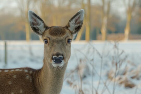 Dappled deer gazes at camera.