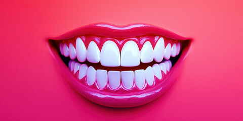 Fototapeta premium A close up of a woman's mouth with a pink background