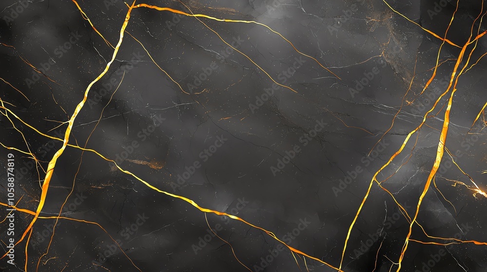 Poster luxurious black marble texture with elegant golden veins creating a rich and timeless pattern, perfe
