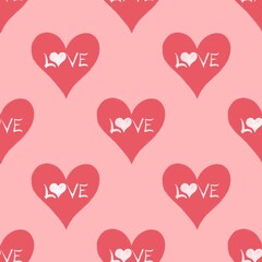 Love hearts seamless romantic pattern. Pink hearts seamless pattern on pinky background. Illustration for wedding day ornament design. I love you symbol. Happy Valentine's Day texture.