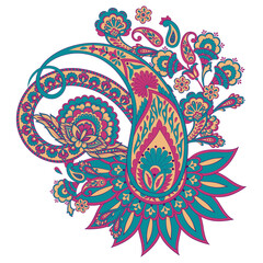 Isolated Vector Floral Paisley. Asian Arabian greeting card design