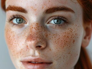 Female model with fair complexion and natural skin blemishes.