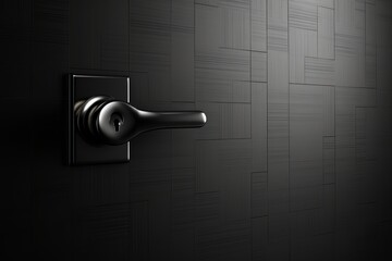 Elegant black door handle with keyhole set against a textured dark wall in a modern interior space