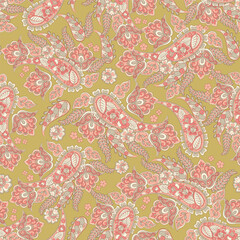 Seamless pattern based on traditional Asian elements Paisley. Traditional colorful seamless paisley vector pattern. Pattern for textile design or fabrics. Fashionable delicate design
