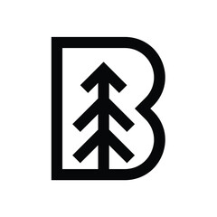 Initials letter B pine tree logo design inspiration