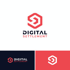 letter d hexagon digital logo design