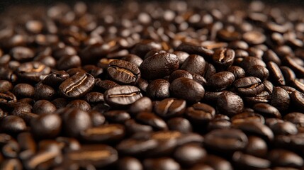 Obraz premium Scattered coffee beans with a dark, textured finish, creating a cozy coffee look, isolated on transparent background