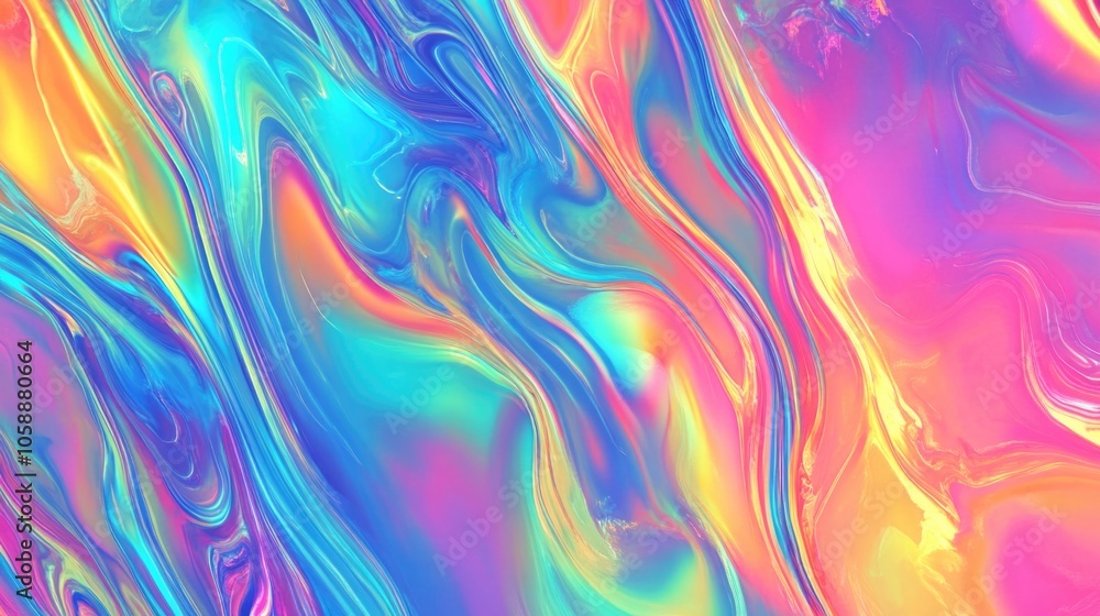 Poster vividly colored abstract paint splatter with flowing lines and a multi-colored gradient effect. this