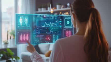 Smart home healthcare technology interface with holographic patient data display