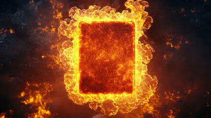 glowing rectangular frame surrounded by fiery flames, creating dramatic and intense visual effect. vibrant colors and dynamic energy evoke sense of heat and power