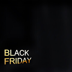 Black friday concept 3d gold text on black background with copy space, 3d render illustration. Luxury and elegant black friday backdrop for product display presentation.