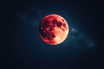 Fototapeta premium A red moon in the night sky, with stars twinkling around it.