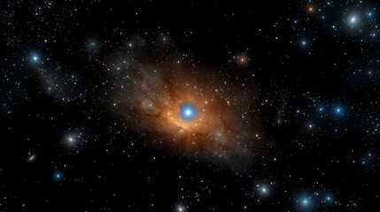 Obraz premium A swirling nebula of gas and dust is illuminated by bright stars in the dark expanse of space.