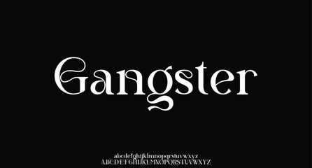 Gangster premium luxury elegant alphabet letters and numbers. Elegant wedding typography classic serif font decorative vintage retro. Creative vector illustration
