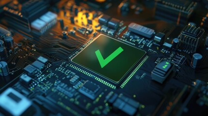Fototapeta premium Close-up of electronic circuit board with integrated circuits and LED lights.