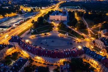 Lublin old town at night, drone photo. Lublin, Poland 4.08.2024 © Pawel 