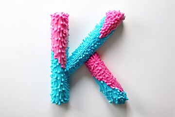 3D Rendered Colorful Toothpaste Letter K - Pink and Blue on White Background
