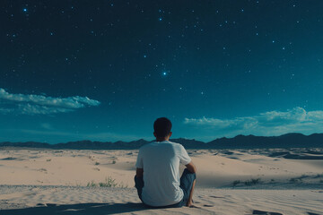 Stargazing in the serene desert under a clear night sky