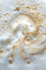 Vertical Cappuccino milk foam spiral closeup.