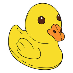Hand drawn cartoon yellow rubber duck on white background.
